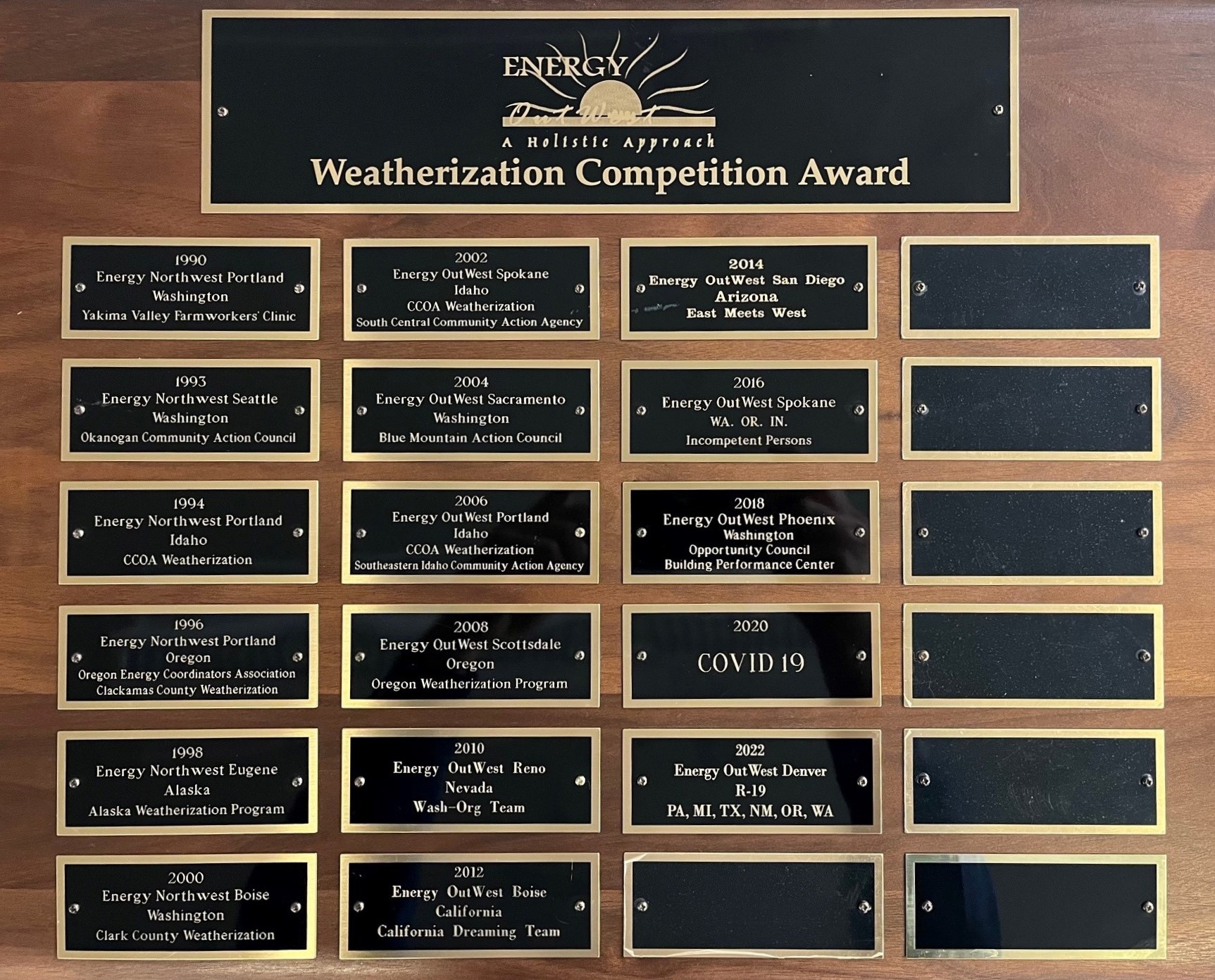 Plaque of competition winners